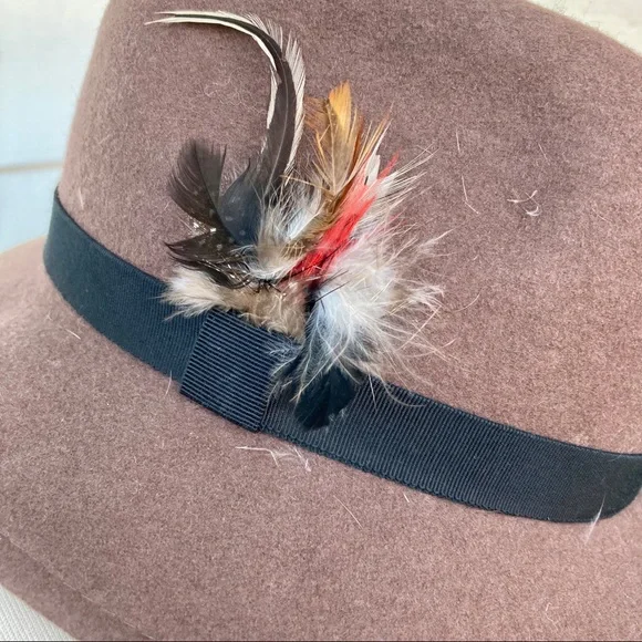 Vintage 60s Bollman hat company felt 100% wool brown feather fedora cap mad men - Picture 4 of 6